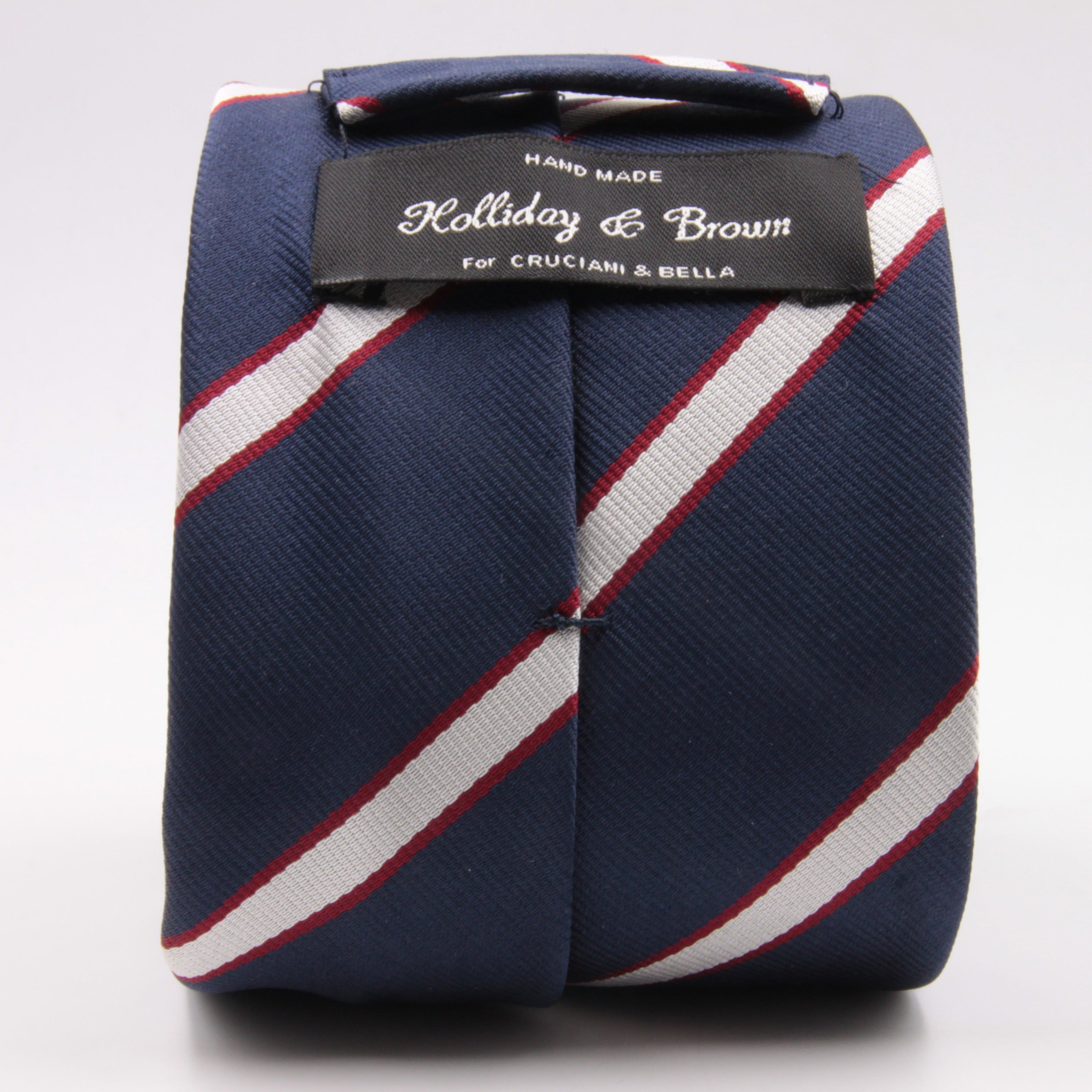 Holliday & Brown for Cruciani & Bella 100% Silk Jacquard  Regimental "Old Rossalians" Blue, White and Red stripes tie Handmade in Italy 8 cm x 150 cm #5120