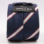 Holliday & Brown for Cruciani & Bella 100% Silk Jacquard  Regimental "Old Rossalians" Blue, White and Red stripes tie Handmade in Italy 8 cm x 150 cm #5120
