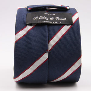 Holliday & Brown for Cruciani & Bella 100% Silk Jacquard  Regimental "Old Rossalians" Blue, White and Red stripes tie Handmade in Italy 8 cm x 150 cm #5120
