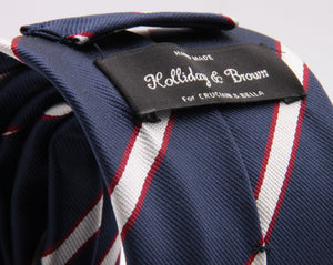Holliday & Brown for Cruciani & Bella 100% Silk Jacquard  Regimental "Old Rossalians" Blue, White and Red stripes tie Handmade in Italy 8 cm x 150 cm #5120