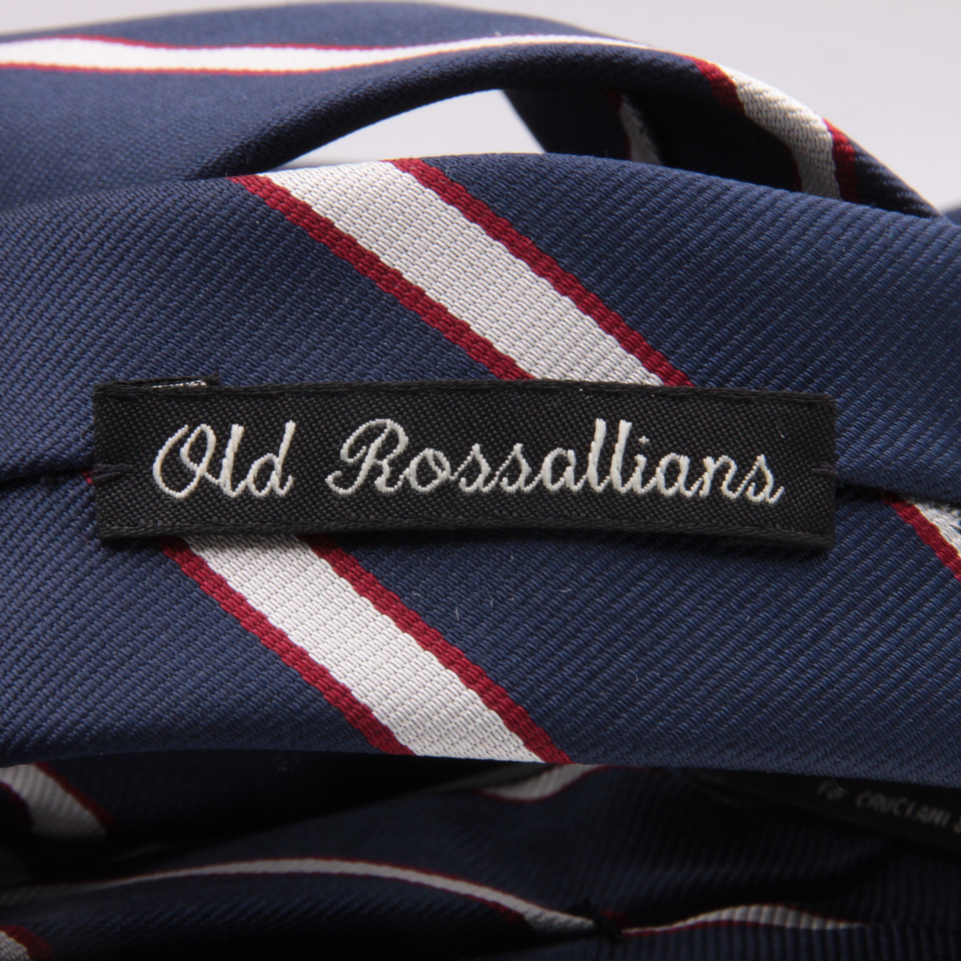 Holliday & Brown for Cruciani & Bella 100% Silk Jacquard  Regimental "Old Rossalians" Blue, White and Red stripes tie Handmade in Italy 8 cm x 150 cm #5120