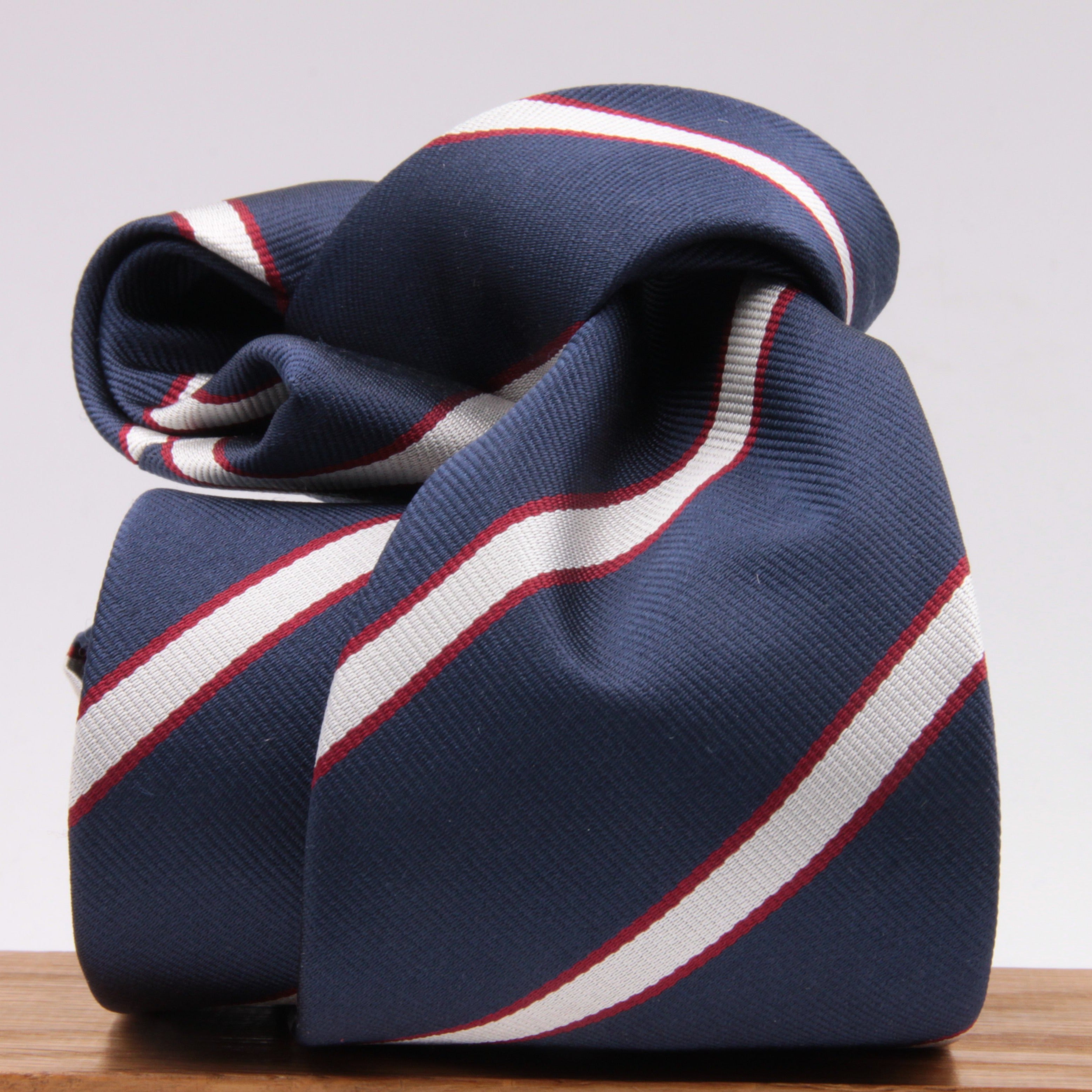 Holliday & Brown for Cruciani & Bella 100% Silk Jacquard  Regimental "Old Rossalians" Blue, White and Red stripes tie Handmade in Italy 8 cm x 150 cm #5120