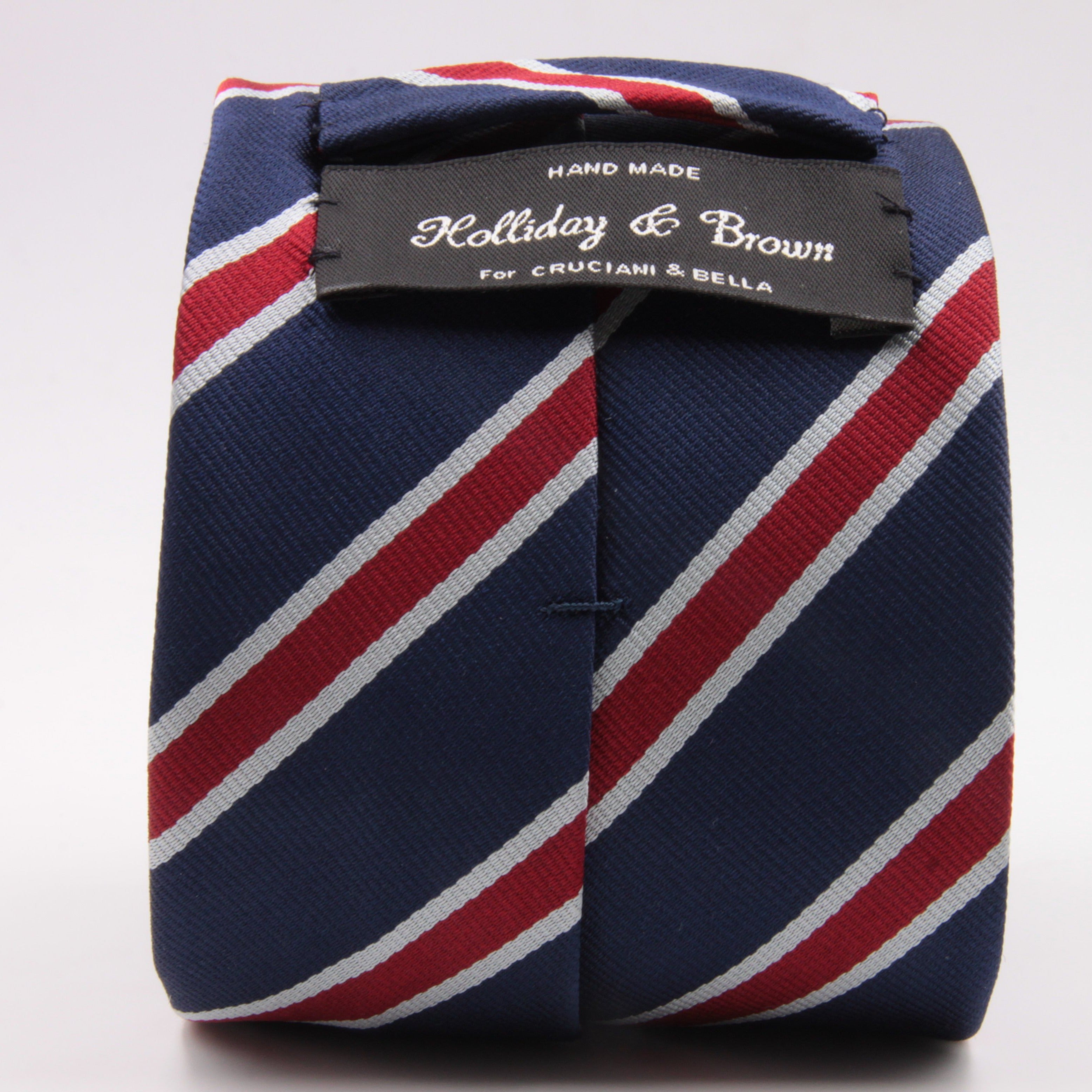 Holliday & Brown for Cruciani & Bella 100% Silk Jacquard  Regimental "Old Brightonians" Blue, Red and white stripes tie Handmade in Italy 8 cm x 150 cm #5121