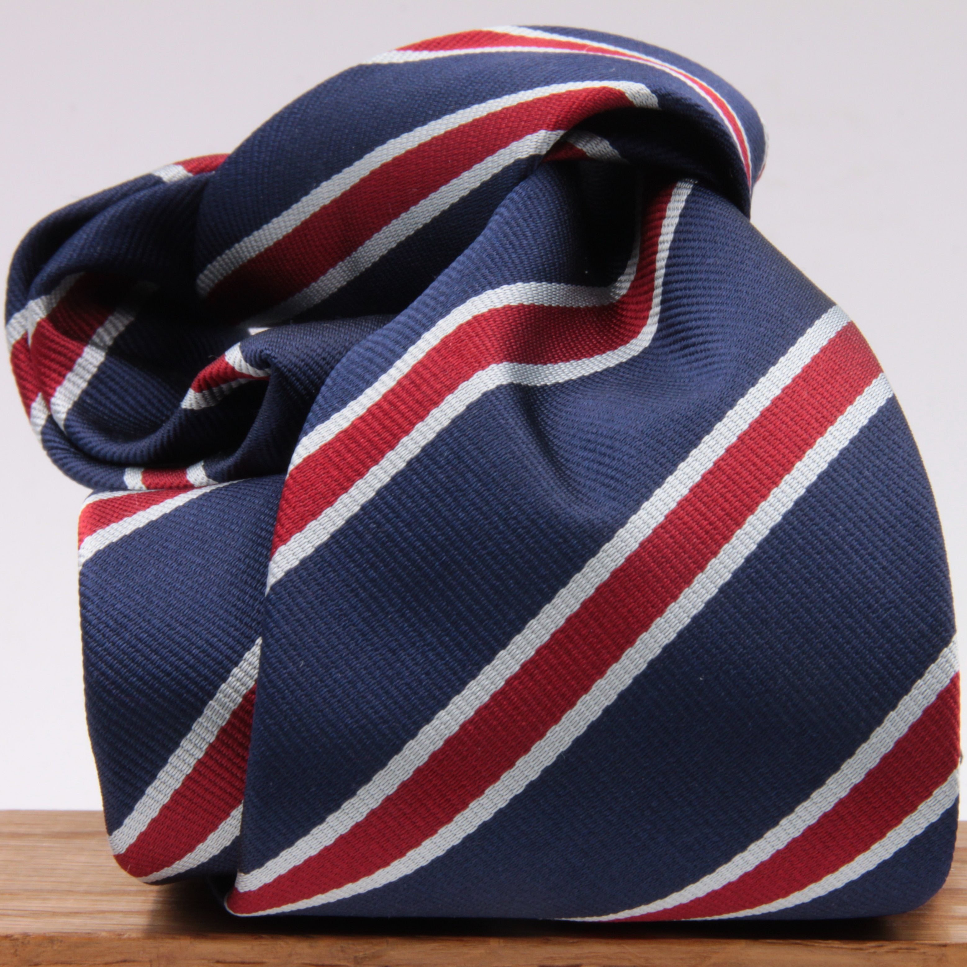 Holliday & Brown for Cruciani & Bella 100% Silk Jacquard  Regimental "Old Brightonians" Blue, Red and white stripes tie Handmade in Italy 8 cm x 150 cm #5121