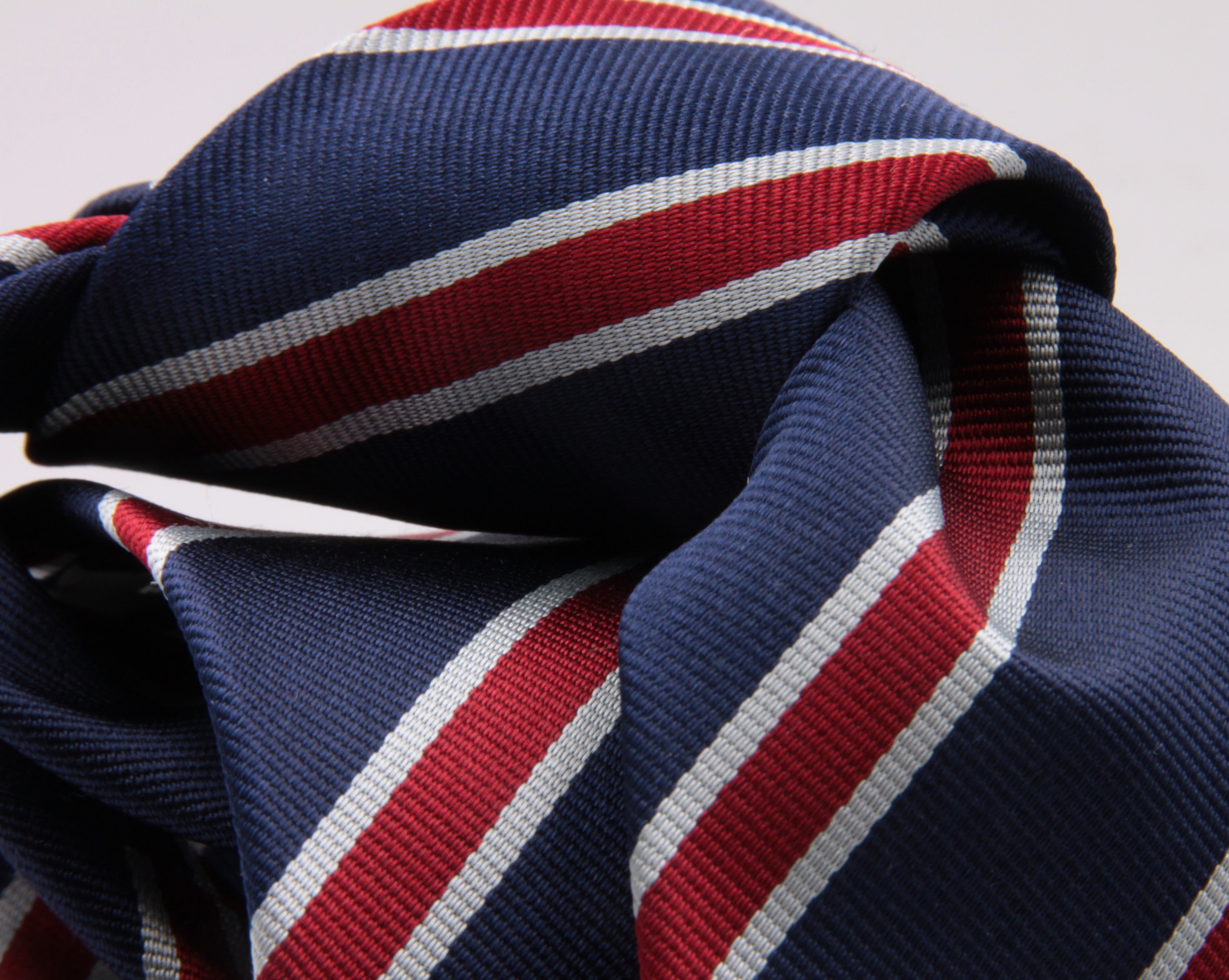 Holliday & Brown for Cruciani & Bella 100% Silk Jacquard  Regimental "Old Brightonians" Blue, Red and white stripes tie Handmade in Italy 8 cm x 150 cm #5121