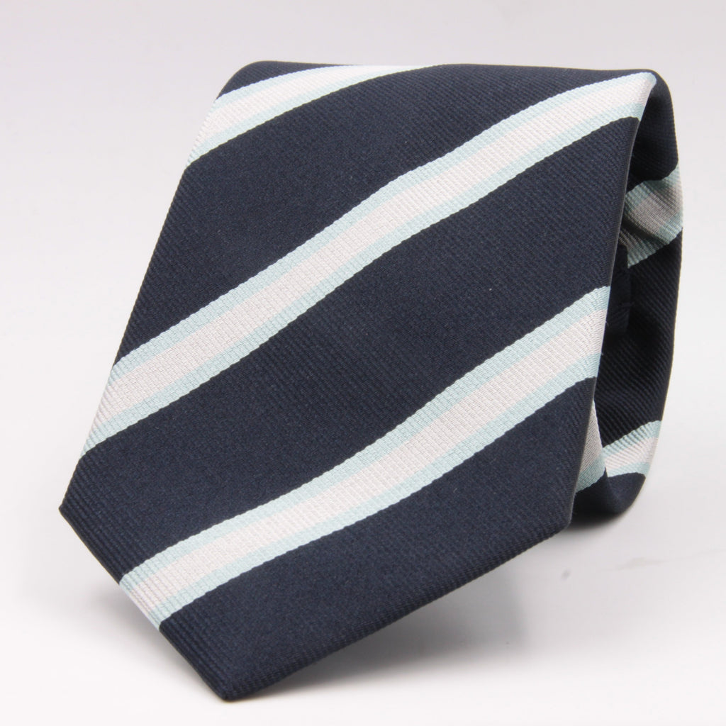 Holliday & Brown for Cruciani & Bella 100% Silk Jacquard  Regimental "Royal Observers Corps" Blue, Light Blue and White stripes tie Handmade in Italy 8 cm x 150 cm #5122