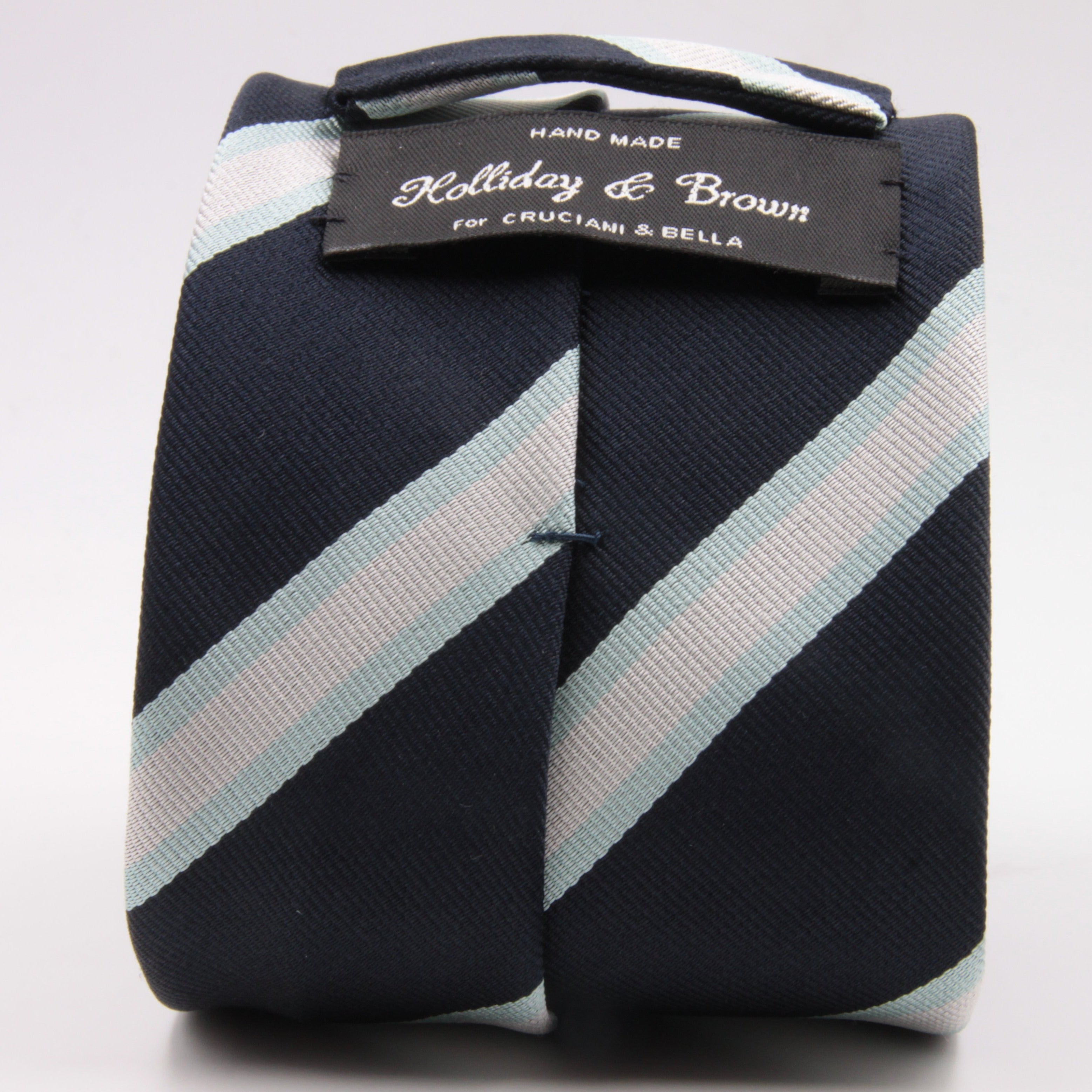 Holliday & Brown for Cruciani & Bella 100% Silk Jacquard  Regimental "Royal Observers Corps" Blue, Light Blue and White stripes tie Handmade in Italy 8 cm x 150 cm #5122