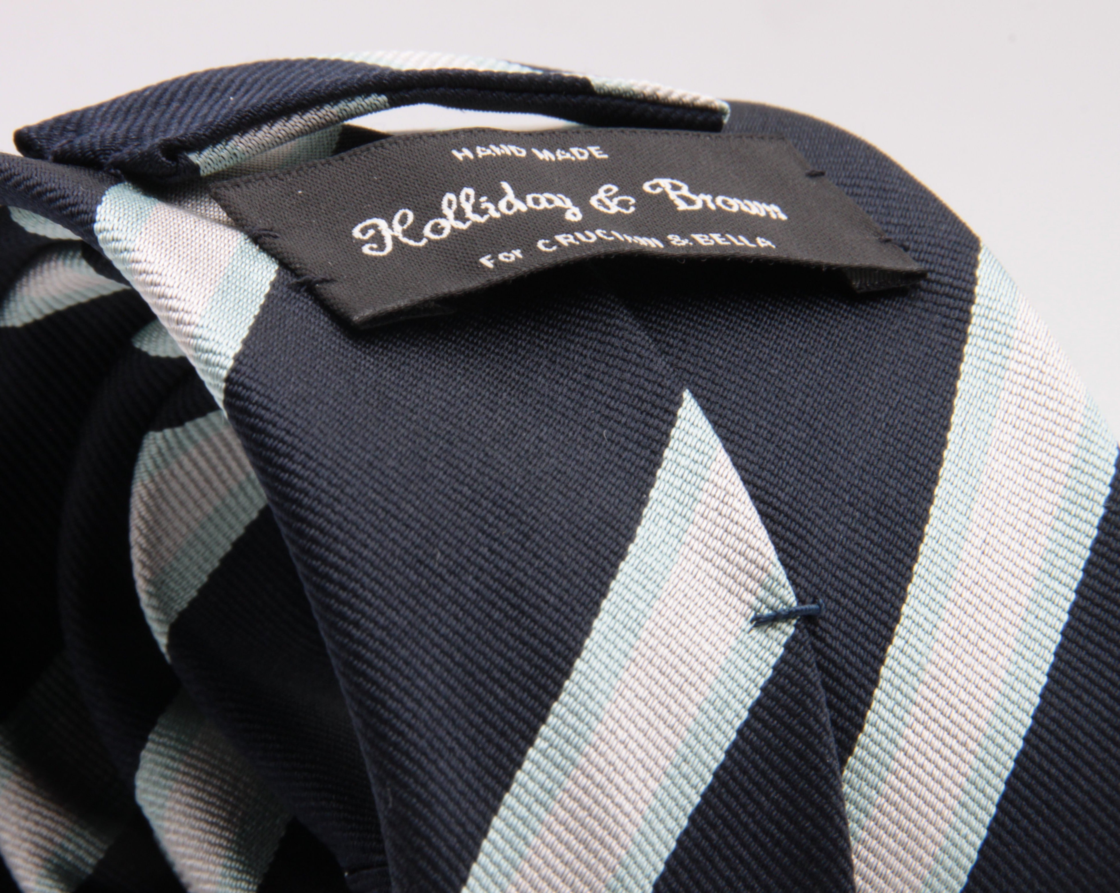Holliday & Brown for Cruciani & Bella 100% Silk Jacquard  Regimental "Royal Observers Corps" Blue, Light Blue and White stripes tie Handmade in Italy 8 cm x 150 cm #5122