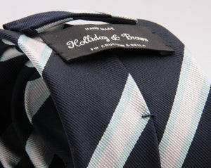 Holliday & Brown for Cruciani & Bella 100% Silk Jacquard  Regimental "Royal Observers Corps" Blue, Light Blue and White stripes tie Handmade in Italy 8 cm x 150 cm #5122