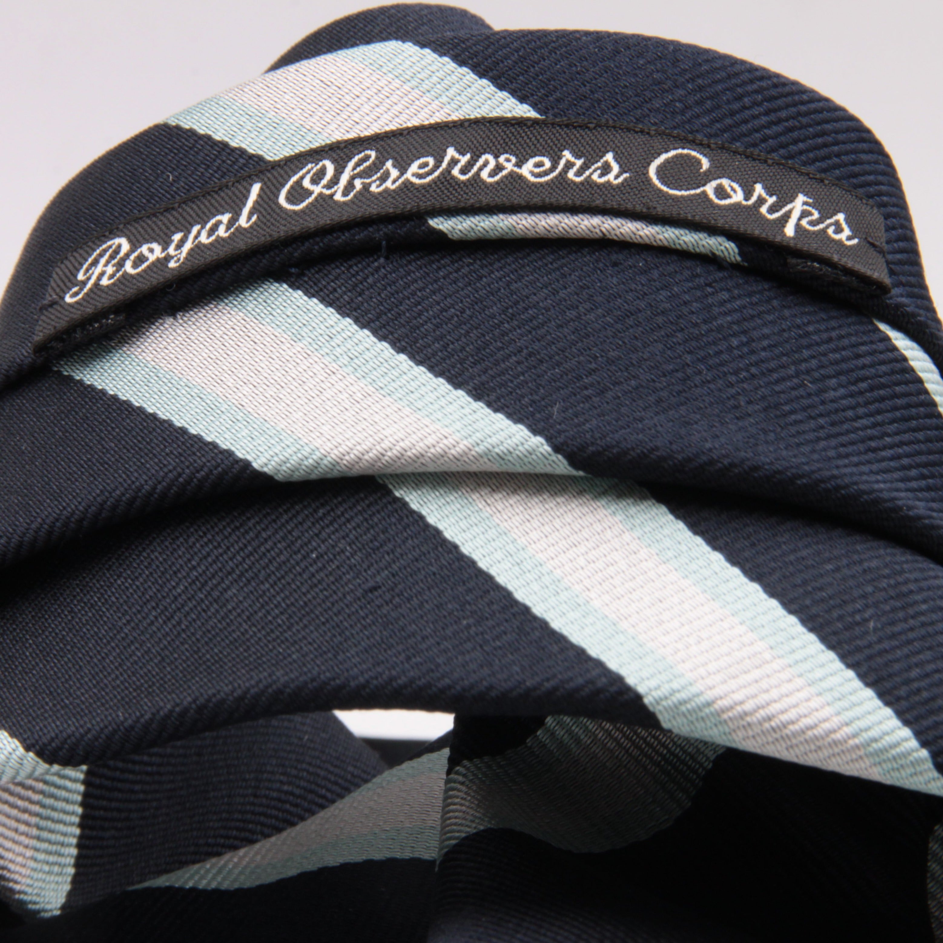 Holliday & Brown for Cruciani & Bella 100% Silk Jacquard  Regimental "Royal Observers Corps" Blue, Light Blue and White stripes tie Handmade in Italy 8 cm x 150 cm #5122