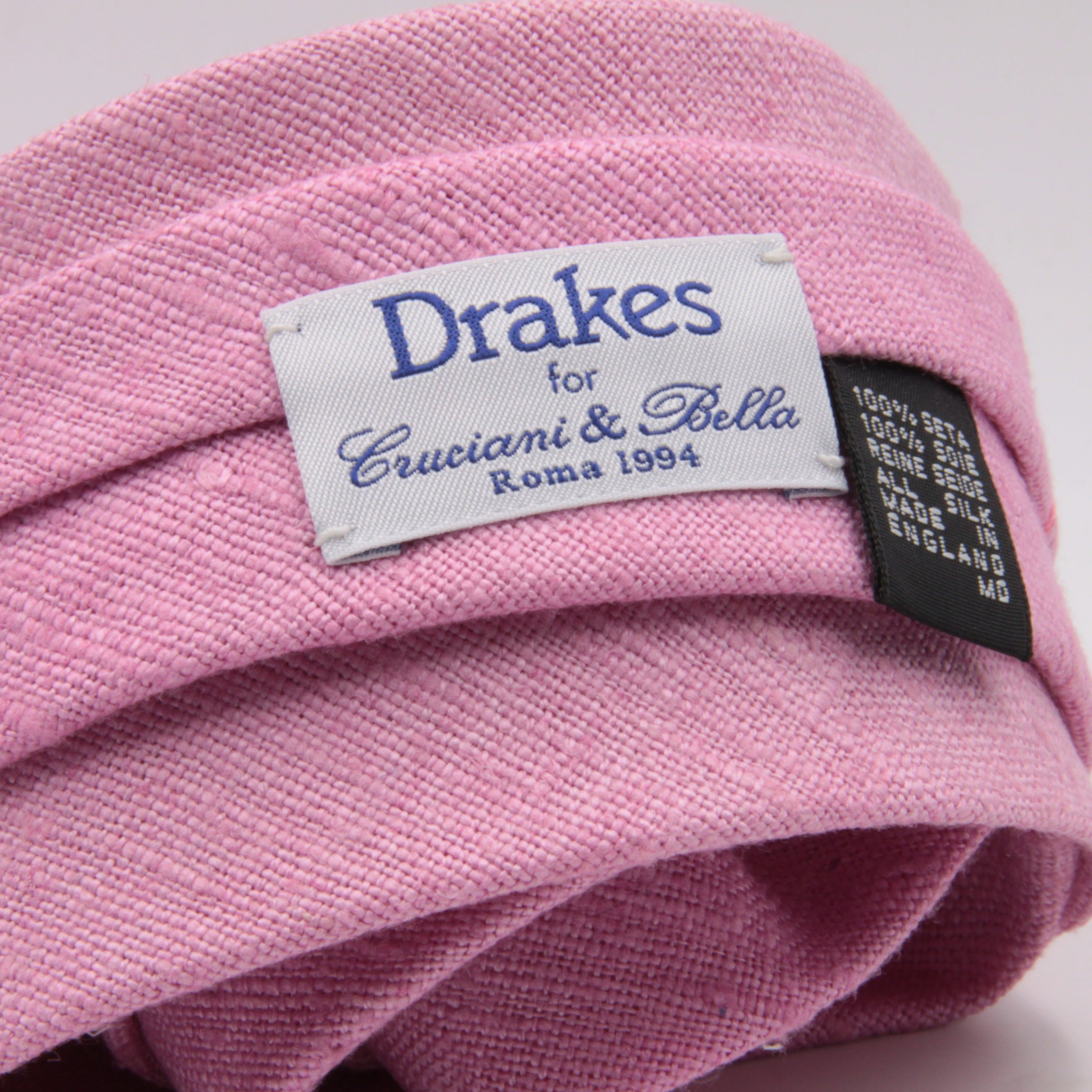 Drake's for Cruciani e Bella 100%  Tussah Silk Pink Unlined Tie Handmade in London, England 7 cm x 149 cm #5352