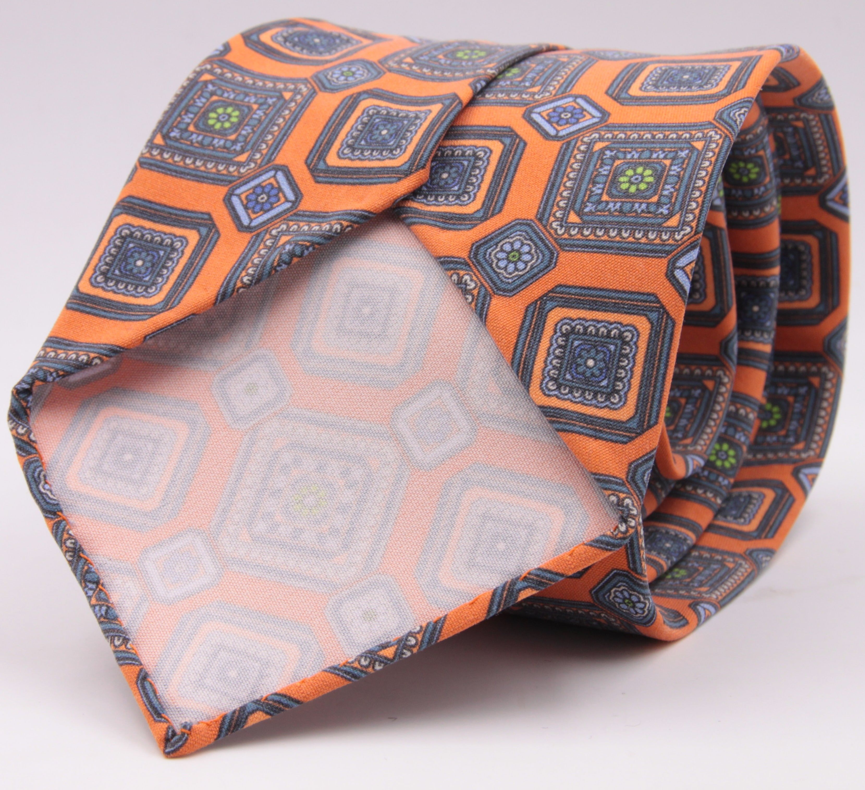 Cruciani & Bella 100% Mudder Silk Italian fabric Unlined Orange and Green unlined tie Handmade in Italy 8 cm x 150 cm #5558