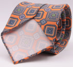Cruciani & Bella 100% Mudder Silk Italian fabric Unlined Orange and Green unlined tie Handmade in Italy 8 cm x 150 cm #5558