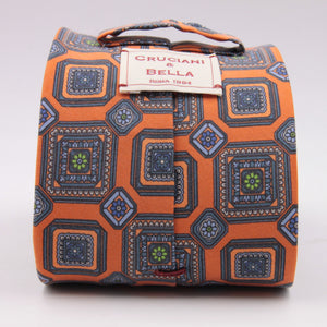Cruciani & Bella 100% Mudder Silk Italian fabric Unlined Orange and Green unlined tie Handmade in Italy 8 cm x 150 cm #5558