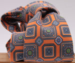 Cruciani & Bella 100% Mudder Silk Italian fabric Unlined Orange and Green unlined tie Handmade in Italy 8 cm x 150 cm #5558