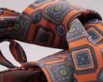 Cruciani & Bella 100% Mudder Silk Italian fabric Unlined Orange and Green unlined tie Handmade in Italy 8 cm x 150 cm #5558