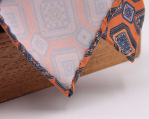 Cruciani & Bella 100% Mudder Silk Italian fabric Unlined Orange and Green unlined tie Handmade in Italy 8 cm x 150 cm #5558
