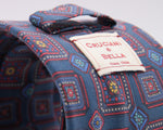 Cruciani & Bella 100% Mudder Silk Italian fabric Unlined Denim Blue, Red and Yellow unlined tie Handmade in Italy 8 cm x 150 cm #5560