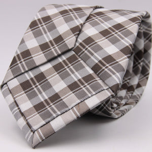 Cruciani & Bella 100% Woven Jacquard Silk Italian Fabric Self-Tipped Brown and White checked Tie Handmade in italy 8 x 150 cm