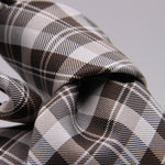 Cruciani & Bella 100% Woven Jacquard Silk Italian Fabric Self-Tipped Brown and White checked Tie Handmade in italy 8 x 150 cm