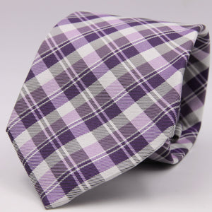 Cruciani & Bella 100% Woven Jacquard Silk Italian Fabric Self-Tipped Purple and White checked Tie Handmade in italy 8 x 150 cm #5618