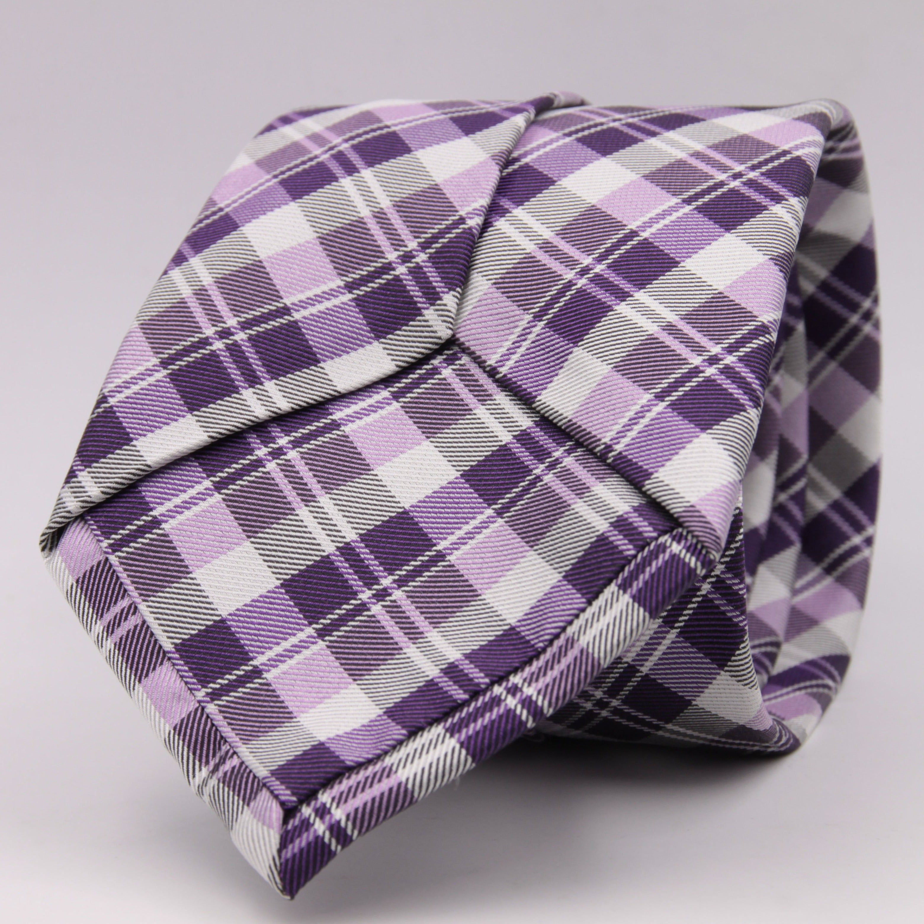 Cruciani & Bella 100% Woven Jacquard Silk Italian Fabric Self-Tipped Purple and White checked Tie Handmade in italy 8 x 150 cm #5618
