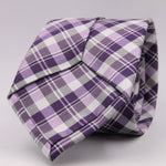 Cruciani & Bella 100% Woven Jacquard Silk Italian Fabric Self-Tipped Purple and White checked Tie Handmade in italy 8 x 150 cm #5618