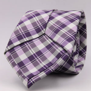 Cruciani & Bella 100% Woven Jacquard Silk Italian Fabric Self-Tipped Purple and White checked Tie Handmade in italy 8 x 150 cm #5618