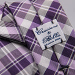 Cruciani & Bella 100% Woven Jacquard Silk Italian Fabric Self-Tipped Purple and White checked Tie Handmade in italy 8 x 150 cm #5618