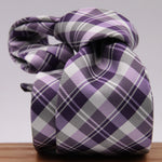 Cruciani & Bella 100% Woven Jacquard Silk Italian Fabric Self-Tipped Purple and White checked Tie Handmade in italy 8 x 150 cm #5618