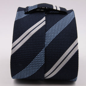 Drake's for Cruciani e Bella 100% Grenadine Silk Tipped Navy Blue, Light Blue and White stripes tie Handmade in London, England 8 cm x 150 cm #5264