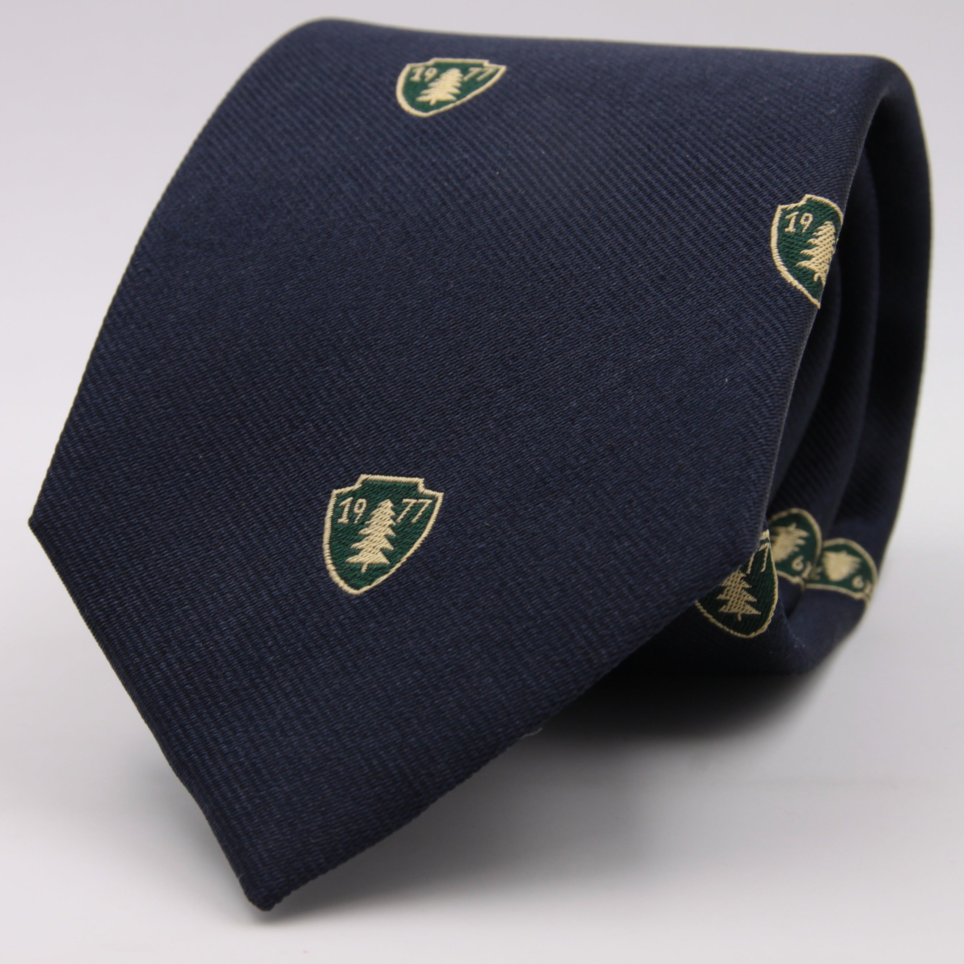 Drake's for Cruciani e Bella 100%  Woven Silk Tipped Blue, Green and Yellow Motif tie Handmade in London, England 8 cm x 150 cm #3652