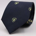Drake's for Cruciani e Bella 100%  Woven Silk Tipped Blue, Green and Yellow Motif tie Handmade in London, England 8 cm x 150 cm #3652
