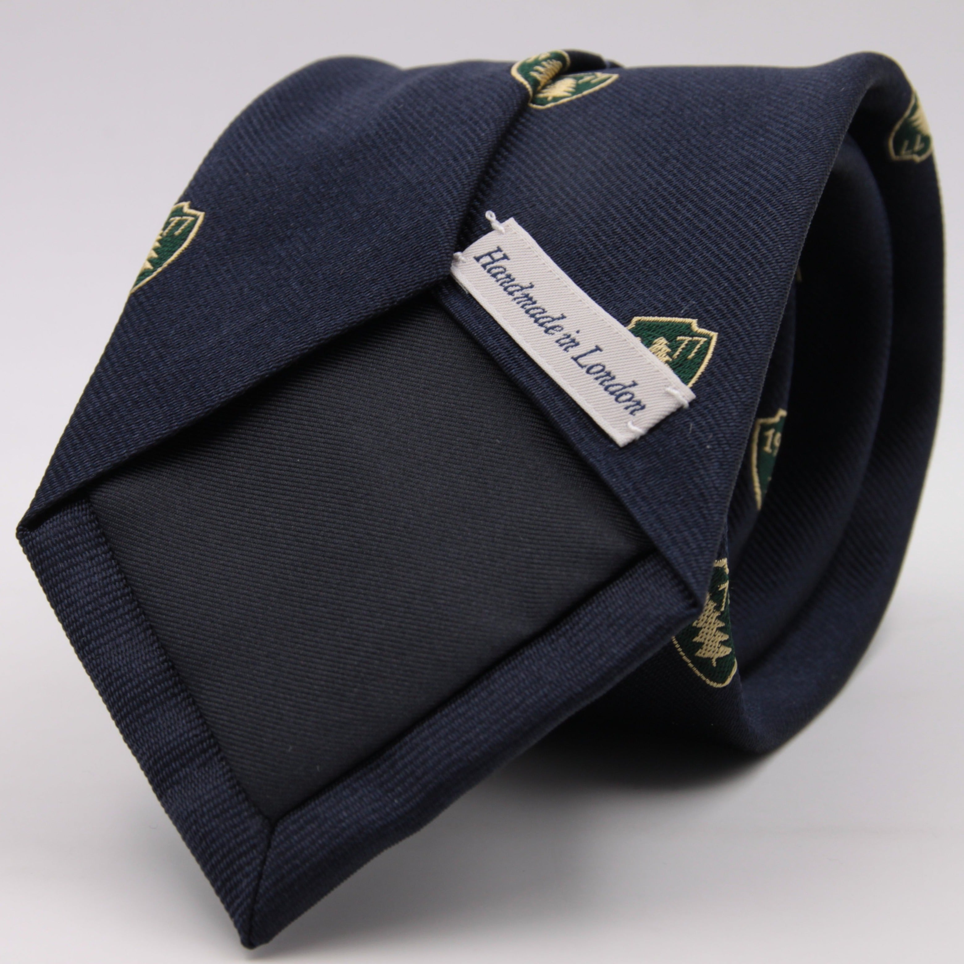 Drake's for Cruciani e Bella 100%  Woven Silk Tipped Blue, Green and Yellow Motif tie Handmade in London, England 8 cm x 150 cm #3652
