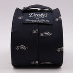 Drake's for Cruciani e Bella 100%  Woven Silk Tipped Blue and White Motif tie Handmade in London, England 8 cm x 150 cm #3659