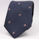 Drake's for Cruciani e Bella 100%  Woven Silk Tipped Blue, Wine and Yellow Robot Motif Tie Handmade in London, England 8 cm x 150 cm #5194