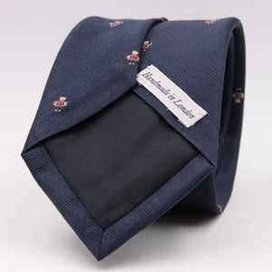 Drake's for Cruciani e Bella 100%  Woven Silk Tipped Blue, Wine and Yellow Robot Motif Tie Handmade in London, England 8 cm x 150 cm #5194