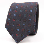 Holliday & Brown for Cruciani & Bella 100% Printed Wool  Tipped Denim Blue, Light Blue and Red Motif tie   Handmade in Italy 8 cm x 148 cm #5090