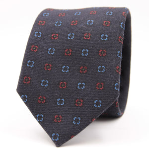 Holliday & Brown for Cruciani & Bella 100% Printed Wool  Tipped Denim Blue, Light Blue and Red Motif tie   Handmade in Italy 8 cm x 148 cm #5090