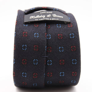 Holliday & Brown for Cruciani & Bella 100% Printed Wool  Tipped Denim Blue, Light Blue and Red Motif tie   Handmade in Italy 8 cm x 148 cm #5090