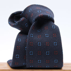 Holliday & Brown for Cruciani & Bella 100% Printed Wool  Tipped Denim Blue, Light Blue and Red Motif tie   Handmade in Italy 8 cm x 148 cm #5090