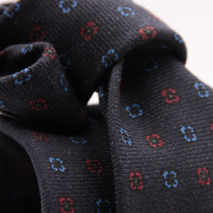 Holliday & Brown for Cruciani & Bella 100% Printed Wool  Tipped Denim Blue, Light Blue and Red Motif tie   Handmade in Italy 8 cm x 148 cm #5090