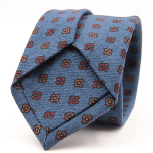 Holliday & Brown for Cruciani & Bella 100% Printed Wool  Tipped Light Blue, Brown and Red Motif tie   Handmade in Italy 8 cm x 148 cm #5093