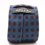 Holliday & Brown for Cruciani & Bella 100% Printed Wool  Tipped Light Blue, Brown and Red Motif tie   Handmade in Italy 8 cm x 148 cm #5093