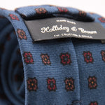 Holliday & Brown for Cruciani & Bella 100% Printed Wool  Tipped Light Blue, Brown and Red Motif tie   Handmade in Italy 8 cm x 148 cm #5093
