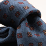 Holliday & Brown for Cruciani & Bella 100% Printed Wool  Tipped Light Blue, Brown and Red Motif tie   Handmade in Italy 8 cm x 148 cm #5093