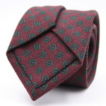 Holliday & Brown for Cruciani & Bella 100% Printed Wool  Tipped Wine, Green, Blue and Orange Motif Tie  Handmade in Italy 8 cm x 148 cm #5098