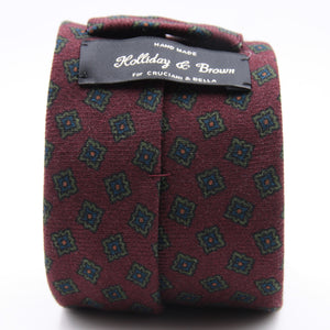 Holliday & Brown for Cruciani & Bella 100% Printed Wool  Tipped Wine, Green, Blue and Orange Motif Tie  Handmade in Italy 8 cm x 148 cm #5098