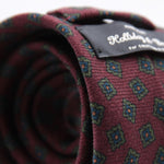 Holliday & Brown for Cruciani & Bella 100% Printed Wool  Tipped Wine, Green, Blue and Orange Motif Tie  Handmade in Italy 8 cm x 148 cm #5098