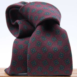 Holliday & Brown for Cruciani & Bella 100% Printed Wool  Tipped Wine, Green, Blue and Orange Motif Tie  Handmade in Italy 8 cm x 148 cm #5098